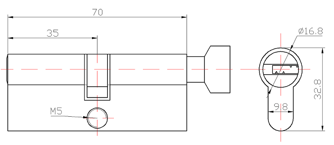 Цилиндровый механизм, ключ-вертушка A705КВ  бронза