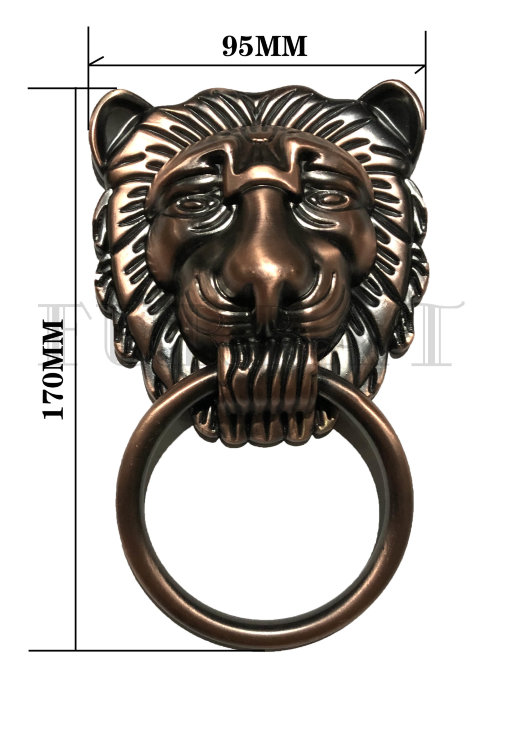 Дверная ручка стучалка "тигр" с кольцом арт.ZD-2002L-190*100